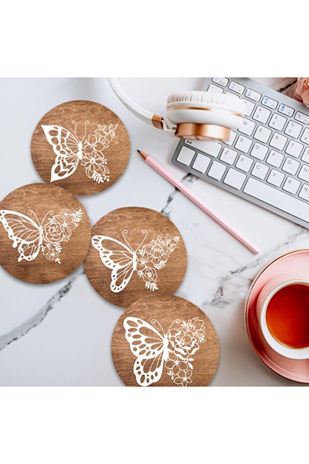 Home Series Digital Printed Quadruple Wooden Coffee Cup Pad Model 011