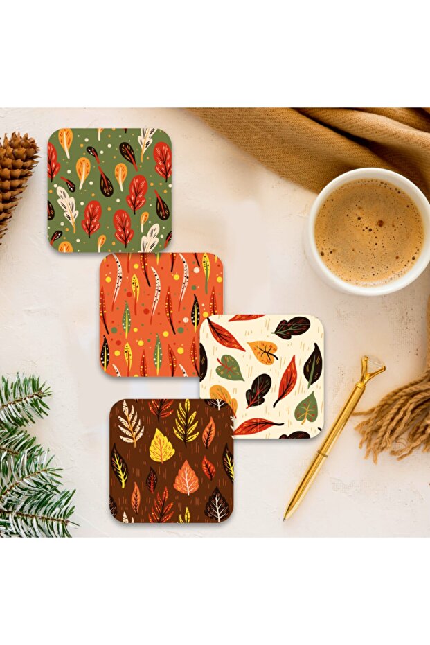 Home Series Digital Printed Quadruple Wooden Coffee Cup Pad Model 028