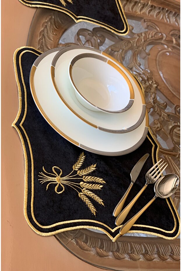 Başak American Service Supla Set of 6 Velvet Black-gold