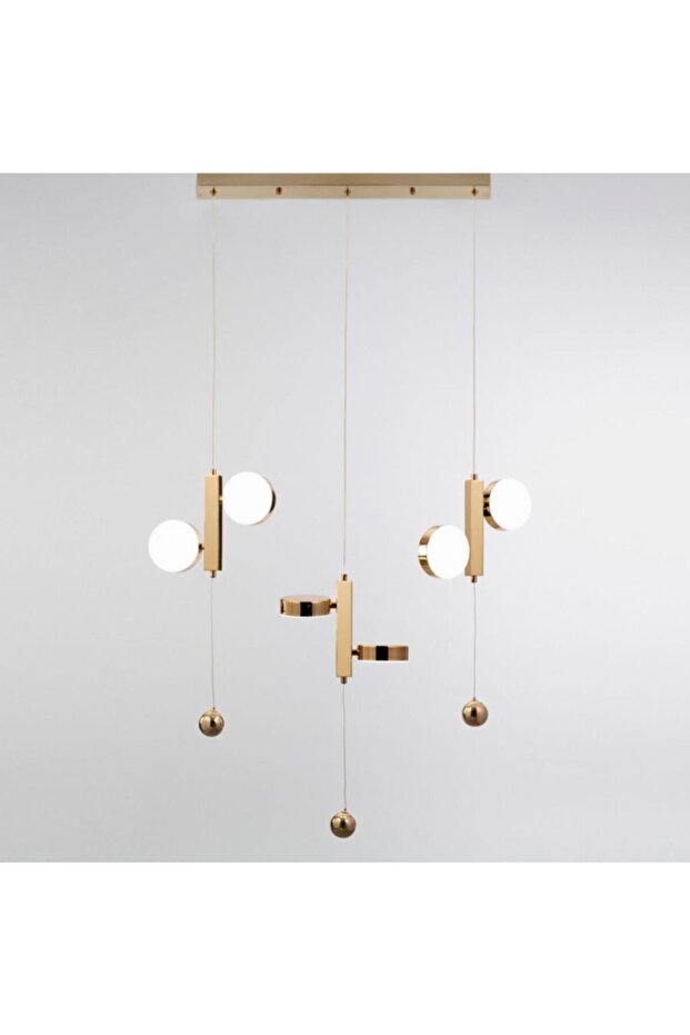 Altın Metal Dikdörtgen Ledli Avize - 1