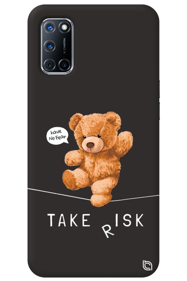 Oppo A72 Black Color Premium Velvet Teddy Bear Patterned Silicone Phone Case