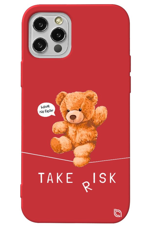 iPhone 13 Pro Red Color Premium Velvet Teddy Bear Patterned Silicone Phone Case
