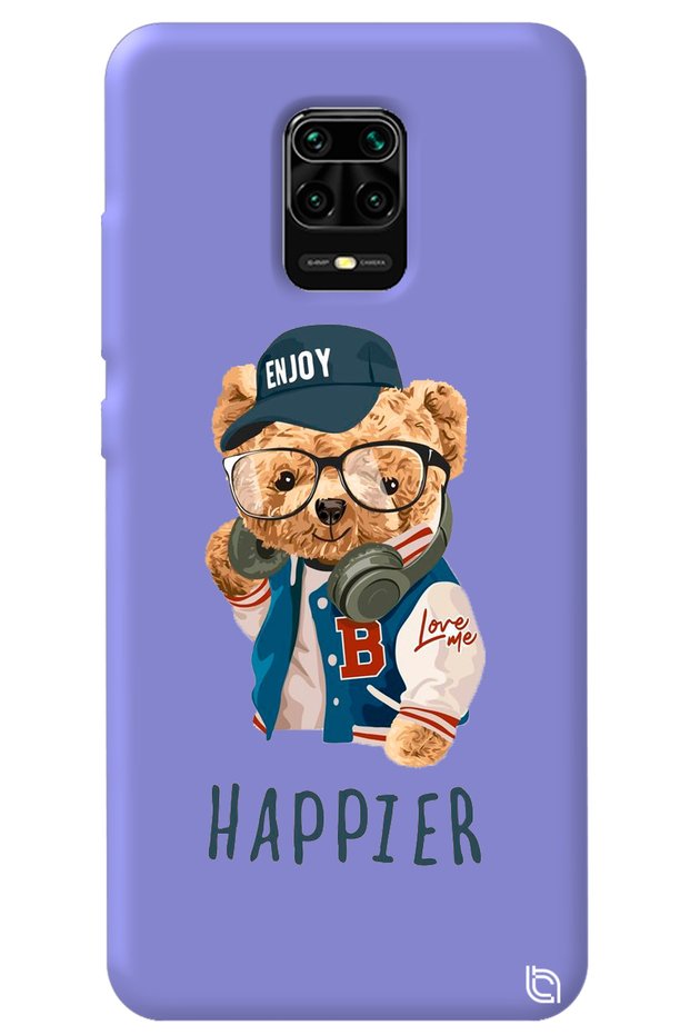 Xiaomi Redmi Note 9 Pro Lilac Color Premium Velvet Teddy Bear Patterned Silicone Phone Case