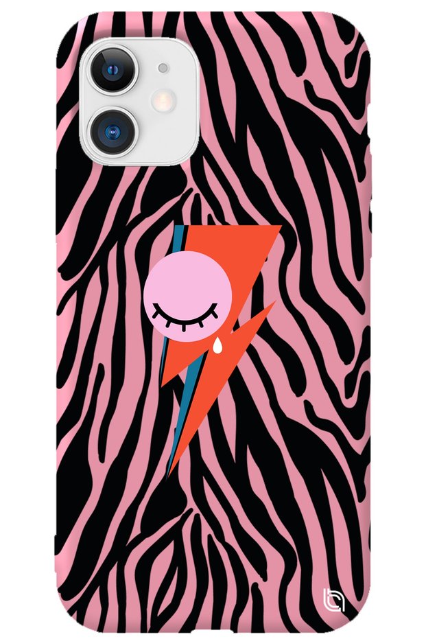 iPhone 12 Pink Color Premium Velvet Inside Eye Tear Patterned Silicone Phone Case