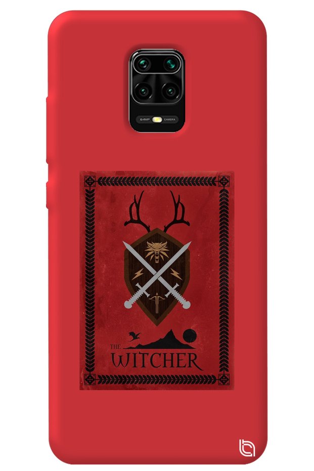 Xiaomi Redmi Note 9 Pro Red Color Premium Velvet Inside Witcher Patterned Silicone Phone Case