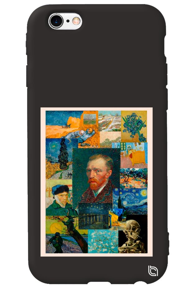 iPhone 6 Plus Black Color Premium Velvet Inside Van Gogh Patterned Silicone Phone Case