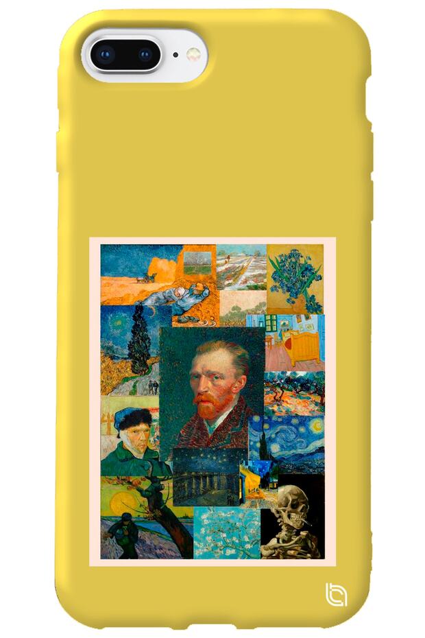 iPhone 7 Plus Yellow Color Premium Velvet Inside Van Gogh Patterned Silicone Phone Case