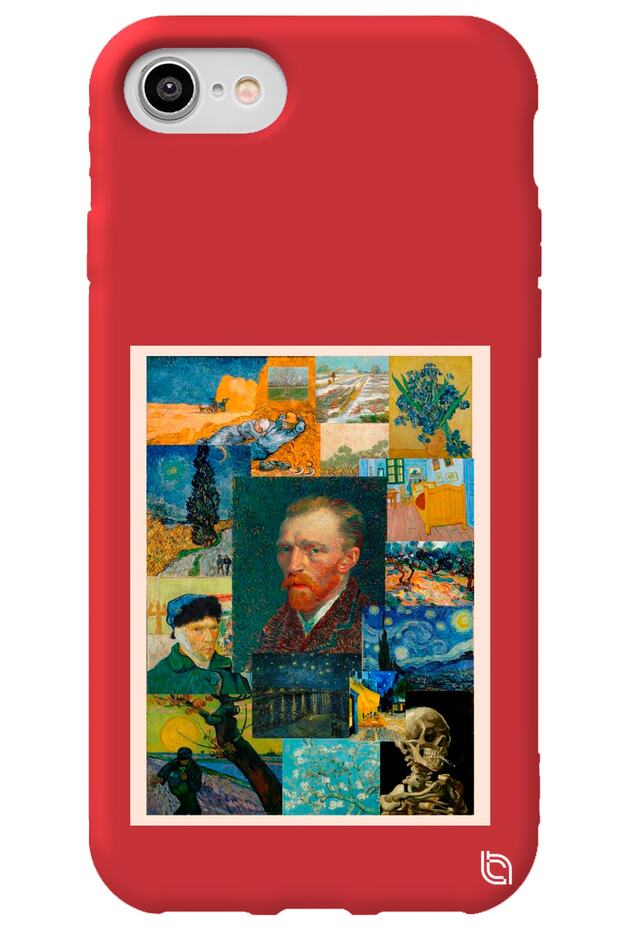 iPhone 8 Red Color Premium Velvet Inside Van Gogh Patterned Silicone Phone Case