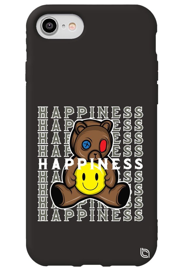 iPhone 8 Black Color Premium Velvet Inside Teddy Bear Patterned Silicone Phone Case