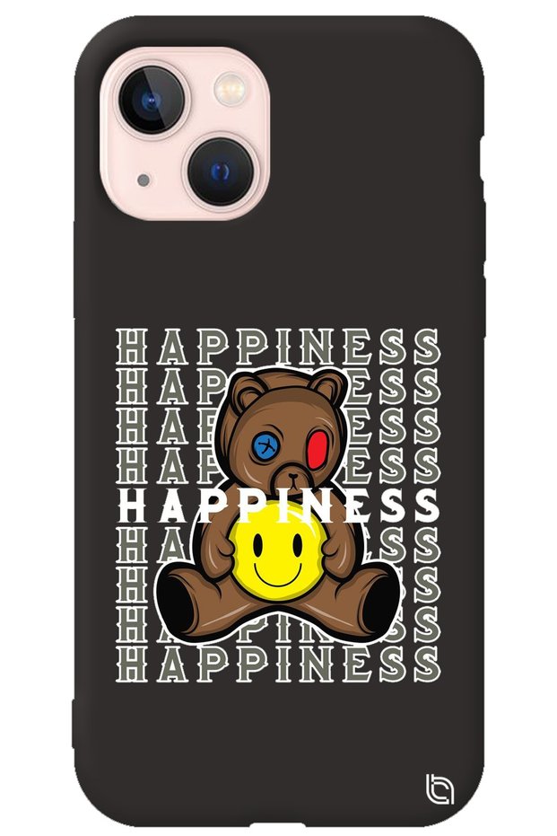 iPhone 13 Black Color Premium Velvet Inside Teddy Bear Patterned Silicone Phone Case