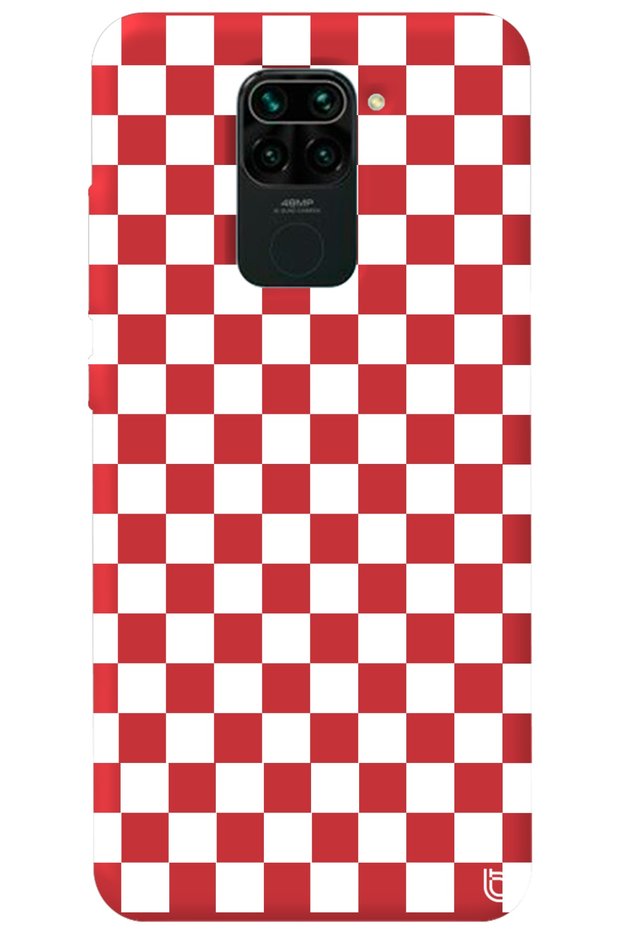 Xiaomi Redmi Note 9 Red Color Premium Velvet Checkered Patterned Silicone Phone Case