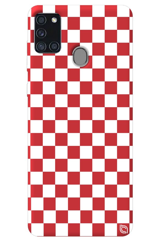 Samsung A21S Red Color Premium Velvet Checkered Pattern Silicone Phone Case