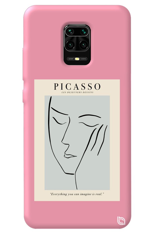Xiaomi Redmi Note 9 Pro Pink Color Premium Velvet Inside Picasso Patterned Silicone Phone Case