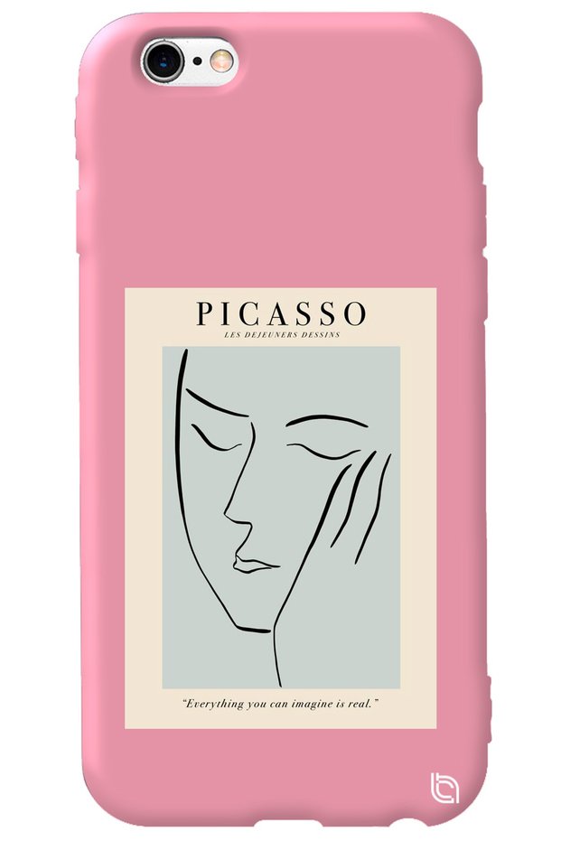 iPhone 6 6S Pink Color Premium Velvet Inside Picasso Patterned Silicone Phone Case