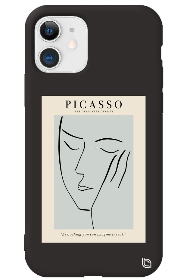 iPhone 11 Black Color Premium Velvet Inside Picasso Patterned Silicone Phone Case