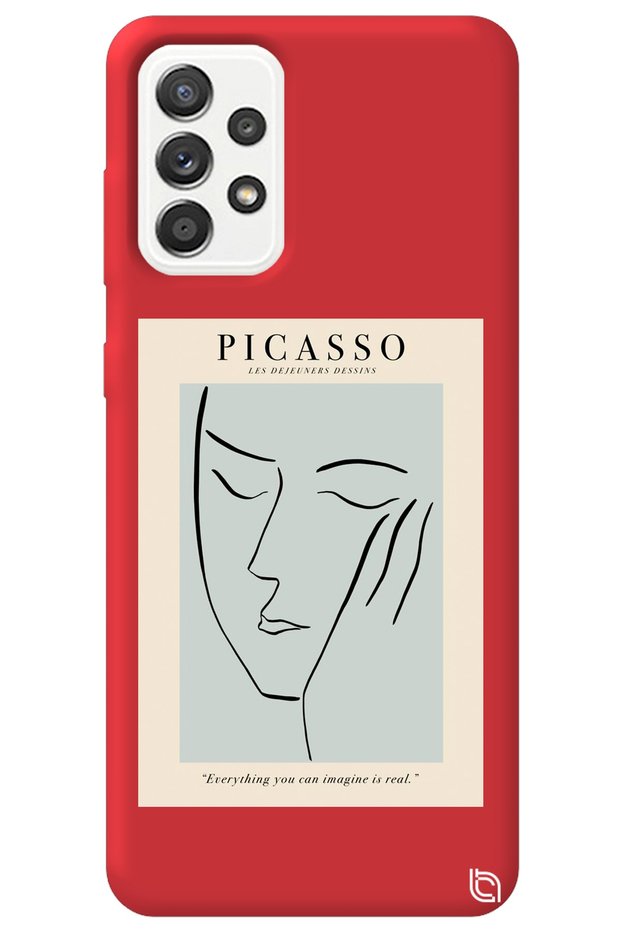 Samsung Galaxy A52 Red Color Premium Velvet Inside Picasso Patterned Silicone Phone Case