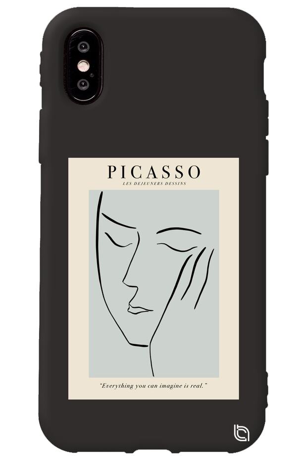 iPhone XS Black Color Premium Velvet Inside Picasso Patterned Silicone Phone Case