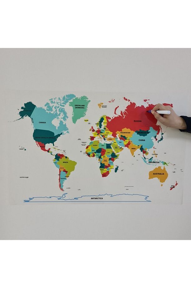 İngilizce Renkli Dünya Haritası 100x56cm Uv Baskı Statik Kağıt - 5