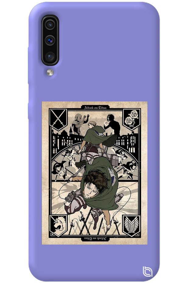 Samsung Galaxy A70 Lilac Premium Velvet Inside Attack on Titan Patterned Silicone Phone Case