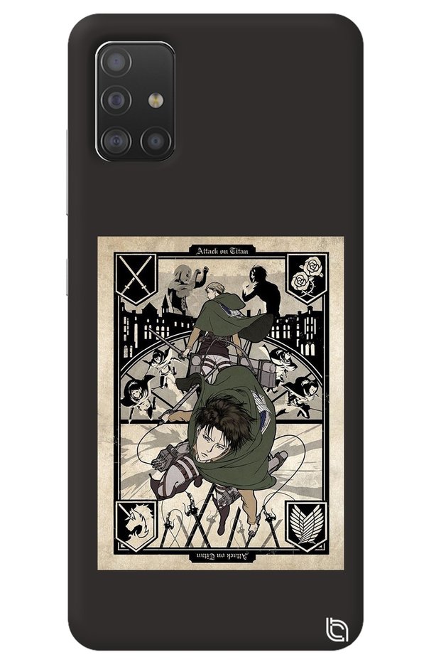 Samsung A51 Black Premium Velvet Inside Attack on Titan Patterned Silicone Phone Case