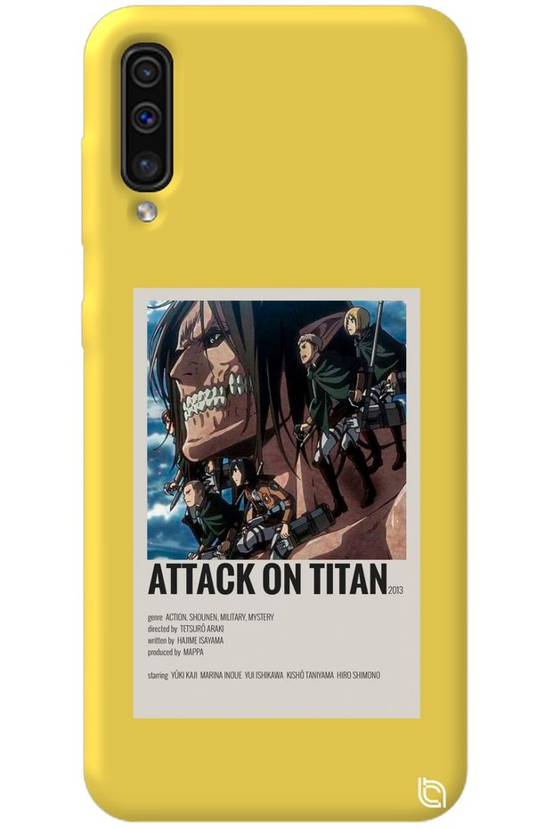 Samsung Galaxy A70 Yellow Premium Velvet Inside Attack on Titan Patterned Silicone Phone Case