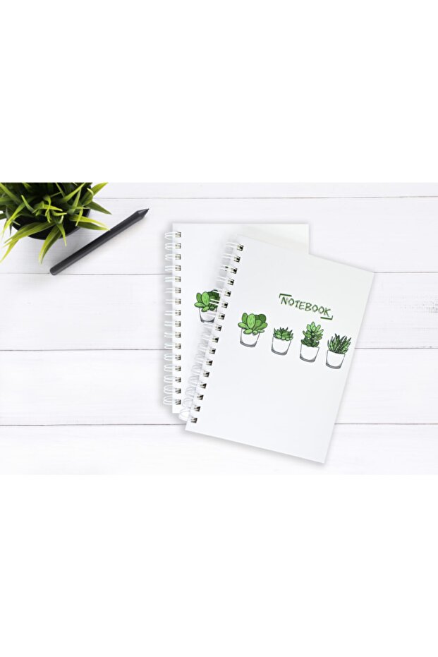 Cactus Patterned Unlined Spiral Notebook - 3