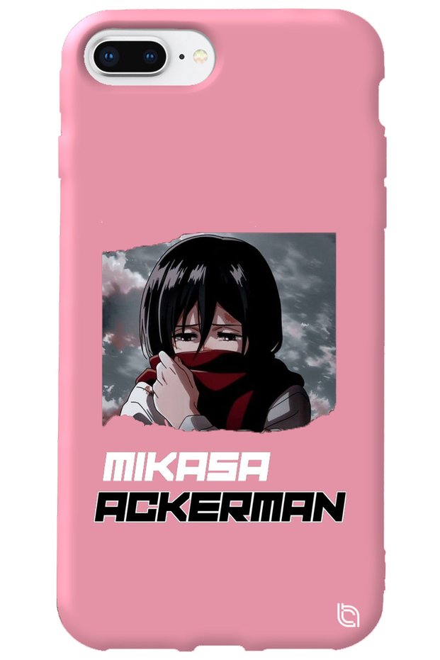 iPhone 8 Plus Pink Premium Velvet Attack on Titan Mikasa Patterned Silicone Phone Case