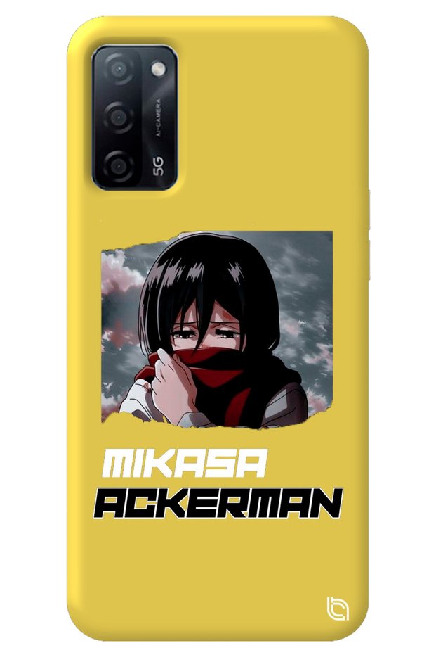 Oppo A52 Yellow Premium Velvet Inside Attack on Titan Mikasa Patterned Silicone Phone Case