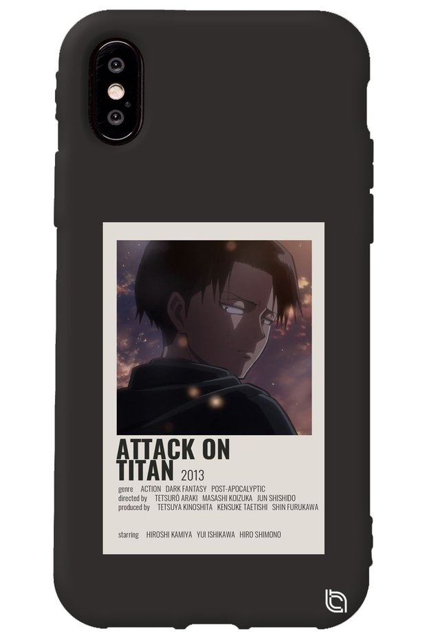 iPhone XS Compatible Black Premium Velvet Attack on Titan Levi Patterned Silicone Phone Case
