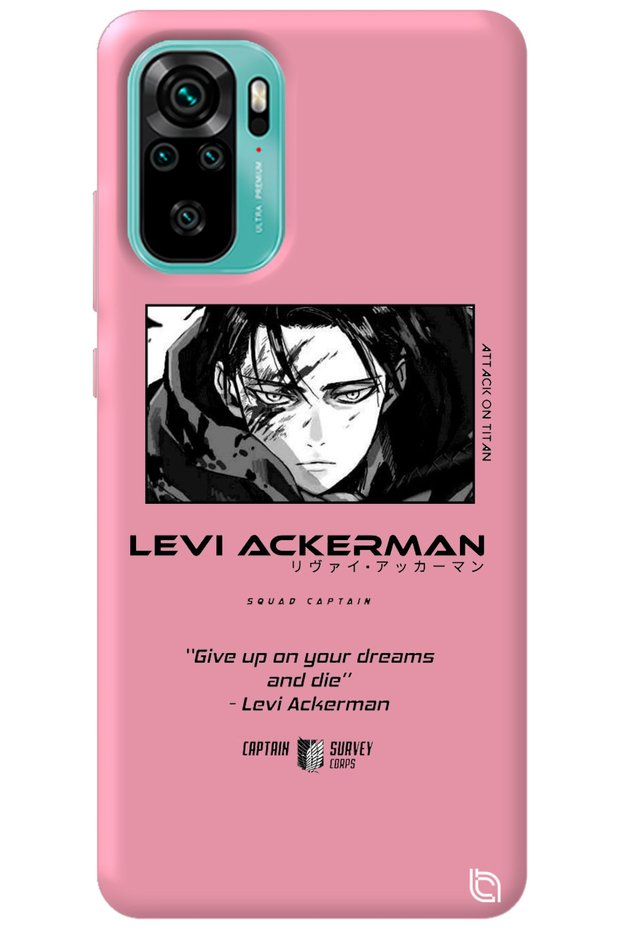 Xiaomi Redmi Note 10 Pink Premium Velvet Inside Attack on Titan Levi Patterned Silicone Phone Case