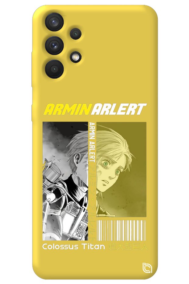 Samsung A32 Yellow Premium Velvet Inside Attack on Titan Patterned Silicone Phone Case