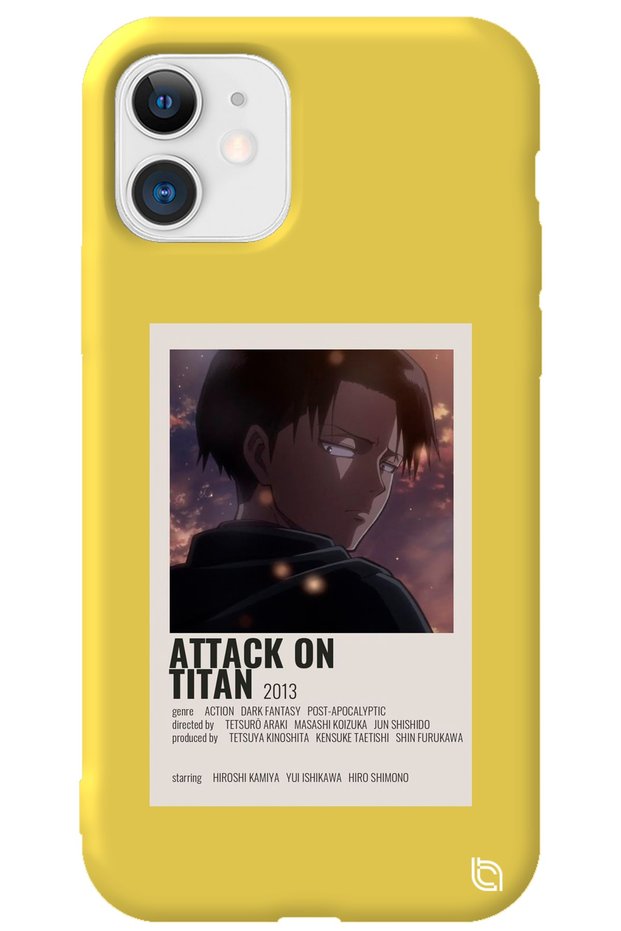 iPhone 11 Yellow Premium Velvet Attack on Titan Levi Patterned Silicone Phone Case