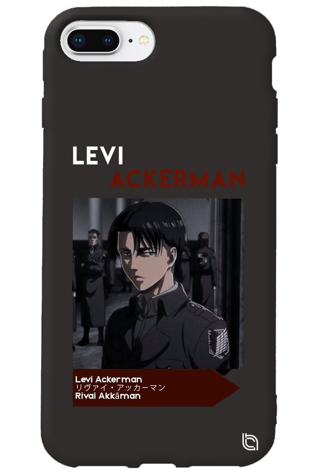 iPhone 8 Plus Black Premium Velvet Inside Attack on Titan Levi Patterned Silicone Phone Case
