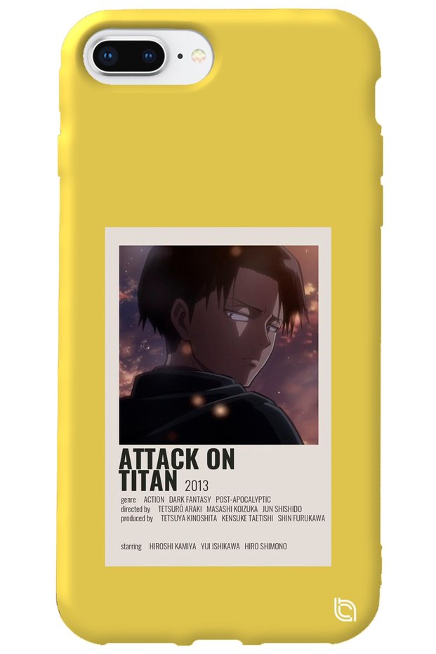 iPhone 8 Plus Yellow Premium Velvet Inside Attack on Titan Levi Patterned Silicone Phone Case
