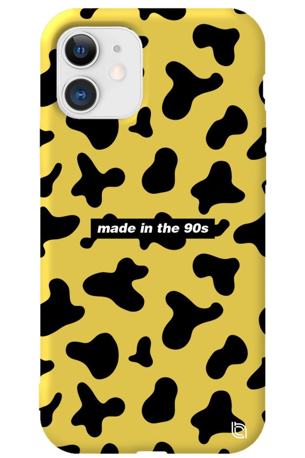 iPhone 12 Yellow Color Premium Velvet Inside 90S Patterned Silicone Phone Case