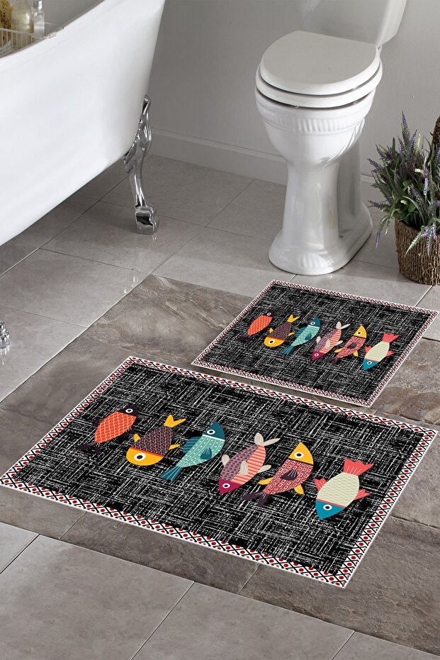 Non-Slip Base Washable Set of 2 Bath Mat Bath Mat Set Toilet Bowl Set