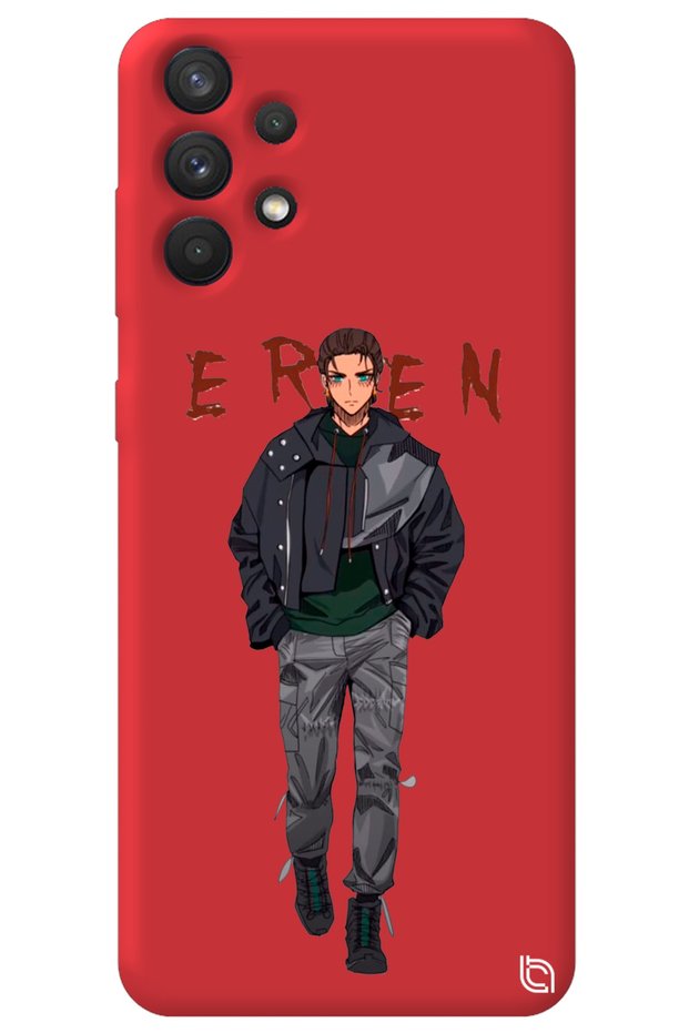 Samsung A32 Red Premium Velvet Attack on Titan Eren Patterned Silicone Phone Case