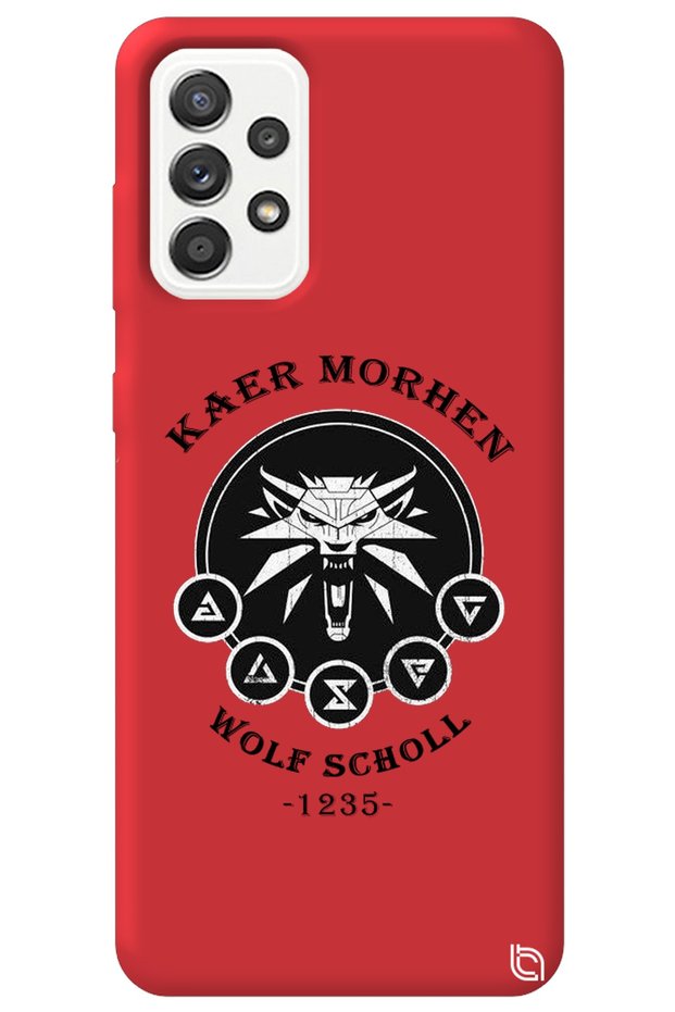 Samsung Galaxy A52 Red Color Premium Silicone Phone Case with Velvet Inside The Witcher Pattern