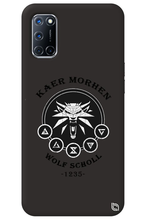 Oppo A72 Black Color Premium Velvet Inside the Witcher Patterned Silicone Phone Case