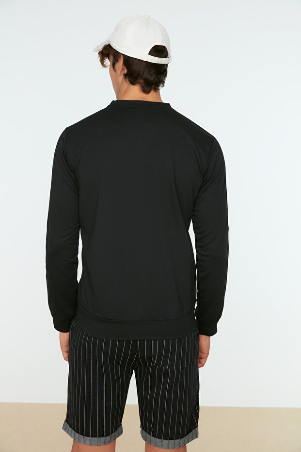 Siyah Regular/Normal Kesim Uzun Kollu Biyeli Şardonsuz Sweatshirt TMNSS20SW0074 - 5