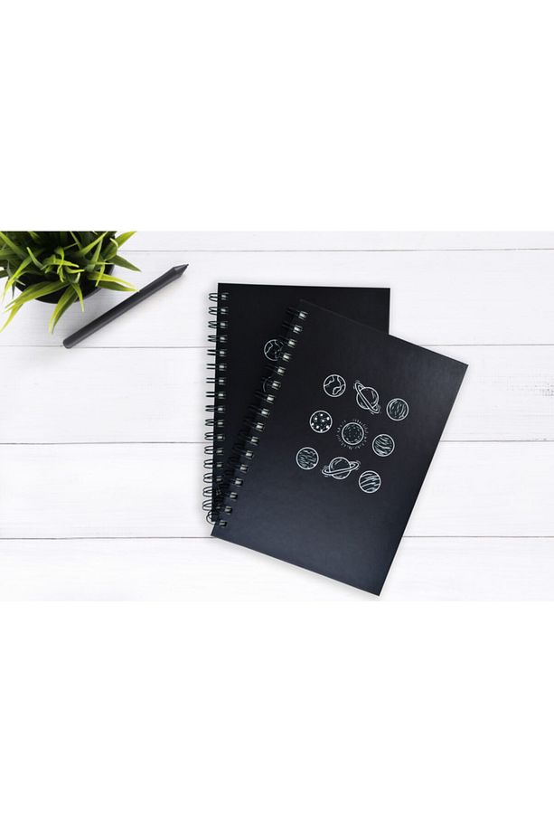 Gezegen Desenli Çizgisiz Spiral Defter - 4