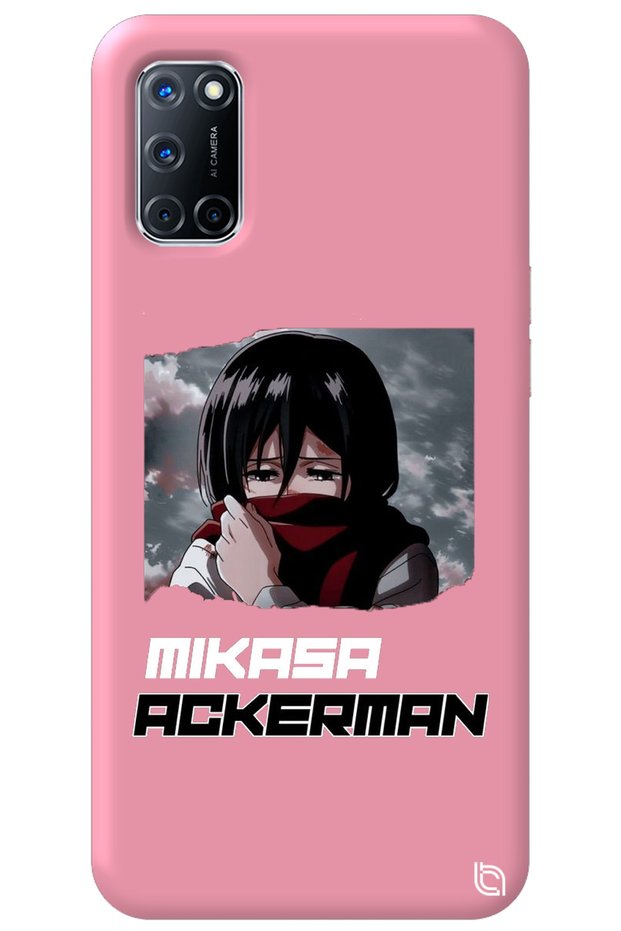 Oppo A72 Pink Premium Velvet Inside Attack on Titan Mikasa Patterned Silicone Phone Case