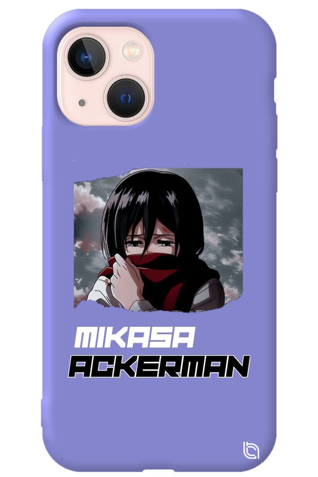 iPhone 13 Lilac Premium Velvet Attack on Titan Mikasa Patterned Silicone Phone Case