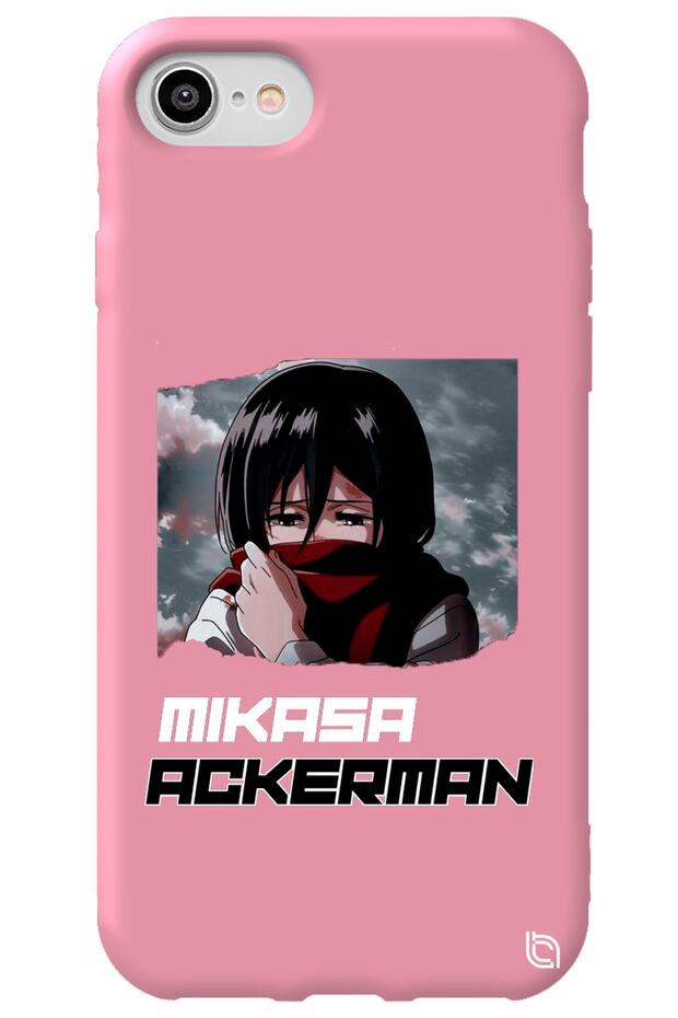 iPhone 8 Pink Premium Velvet Attack on Titan Mikasa Patterned Silicone Phone Case