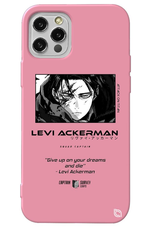 iPhone 12 Pro Max Pink Premium Velvet Attack on Titan Levi Patterned Silicone Phone Case
