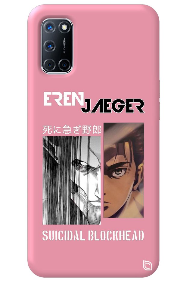 Oppo A72 Pink Premium Velvet Inside Attack on Titan Eren Patterned Silicone Phone Case