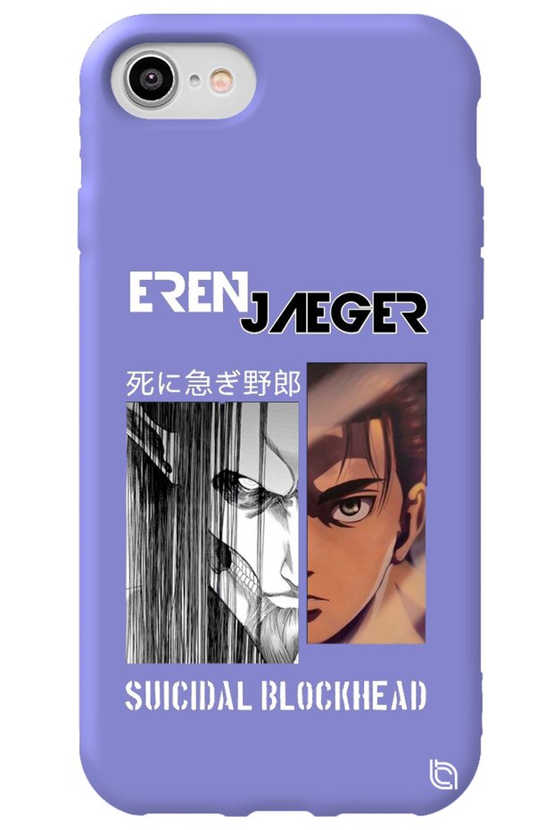 iPhone 7 Lilac Premium Velvet Attack on Titan Eren Patterned Silicone Phone Case