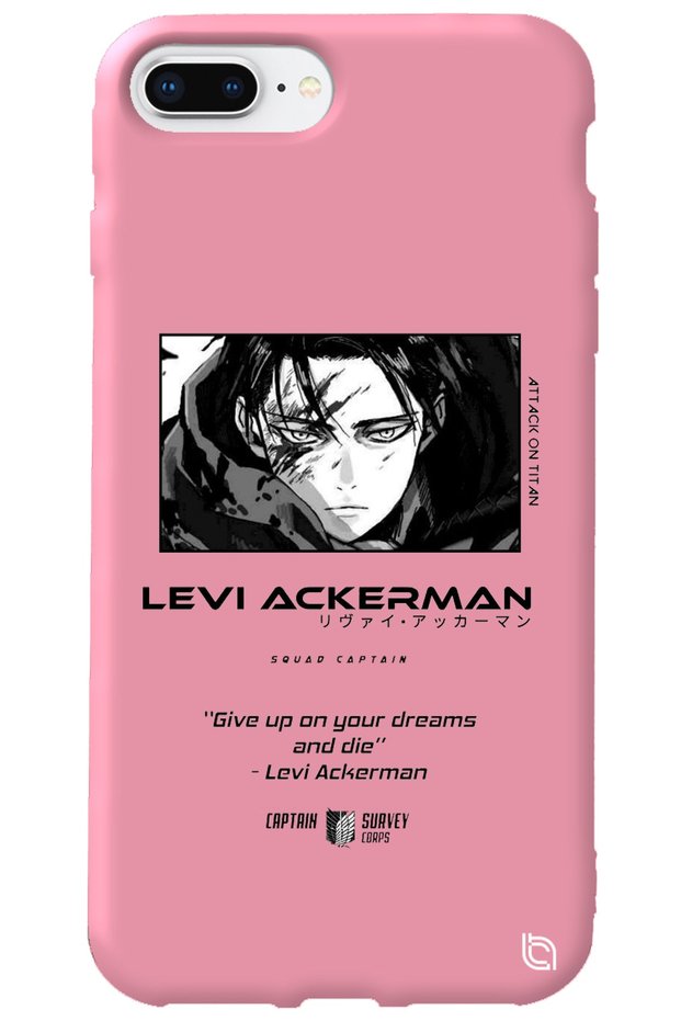iPhone 7 Plus Pink Premium Velvet Attack on Titan Levi Patterned Silicone Phone Case