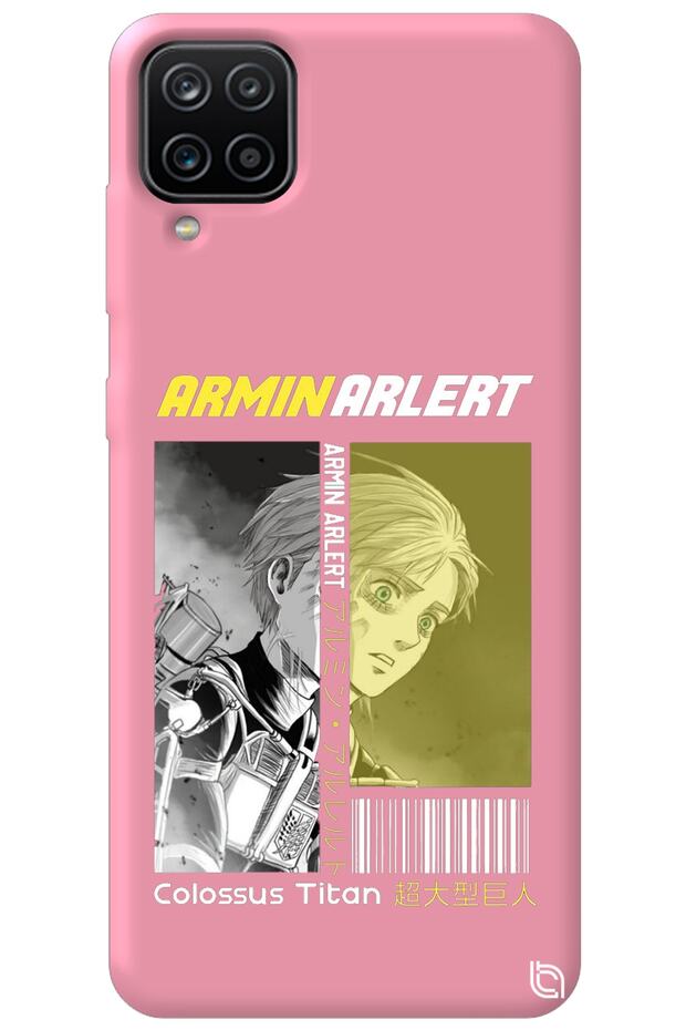 Samsung Galaxy A12 Pink Premium Velvet Attack on Titan Patterned Silicone Phone Case