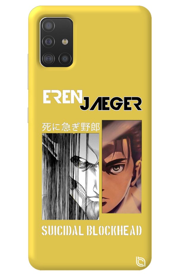 Samsung A51 Yellow Premium Velvet Attack on Titan Eren Patterned Silicone Phone Case